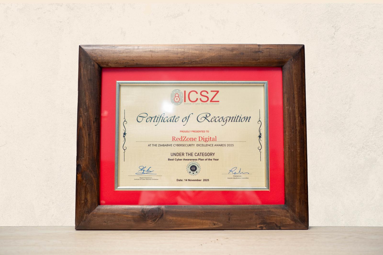 Best Cybersecurity Awareness of the Year certificate